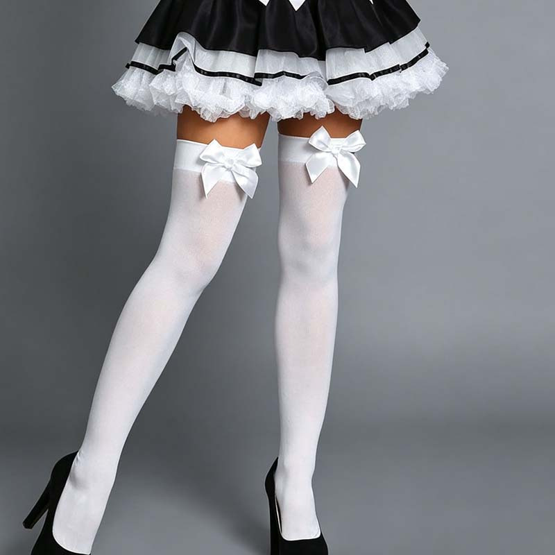 TEMU 1 Pair Of Elegant Solid-color High-thigh Socks With A Large Bow
