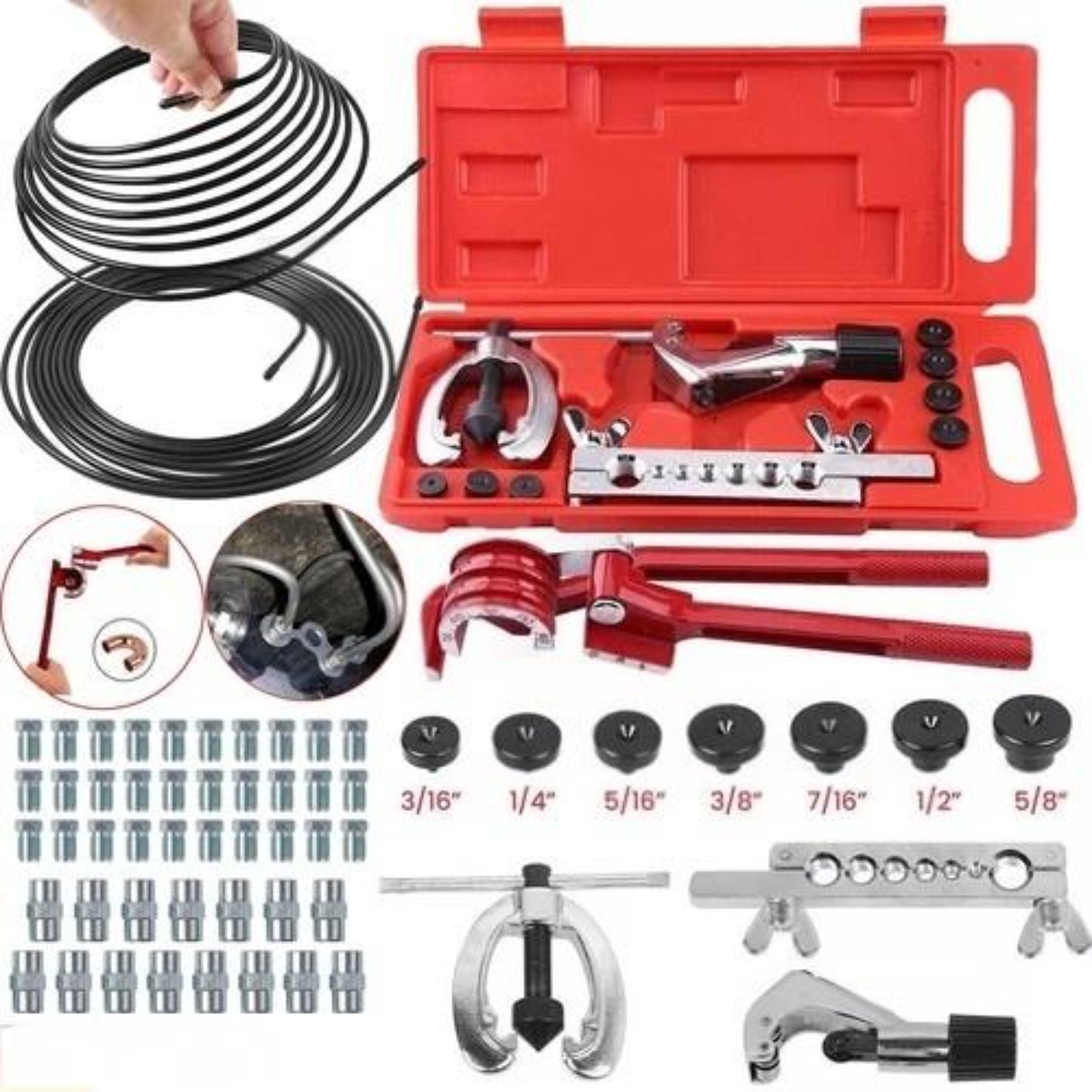 E-shop Komplettes Bremsrohr-Aufweitungswerkzeug-Set mit – für DIY-Autobremsleitungsreparaturen an Kupfer-, Aluminium- & Messing-Kraftstoffleitungen