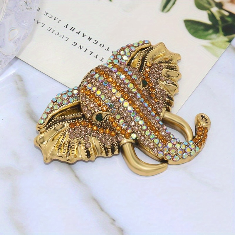 Broche Éléphant Strass Vintage – Style Ancien, Doré, En Pierres, Occasion