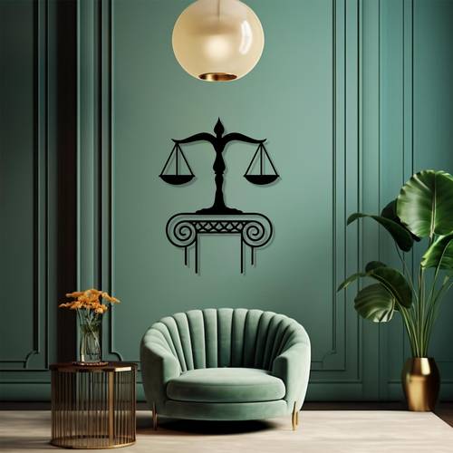 1pc Scale Metal Wall Art - Modern Statue with Balance Beam, Rust-Resistant Iron Legal-Themed Sculpture for Courtroom, Law Office, & Garden Fence or Wall Decor - Balance Scales of