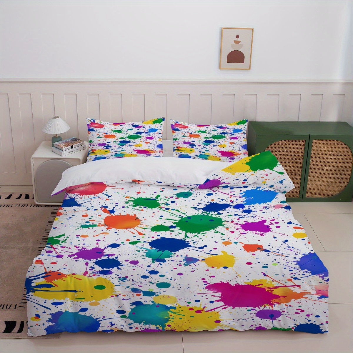 TEMU 3pcs Colorful Paint Splatter Duvet Cover Set (1duvet Cover And 2 Pillowcases, Without Core) - Modern Bedroom Decor