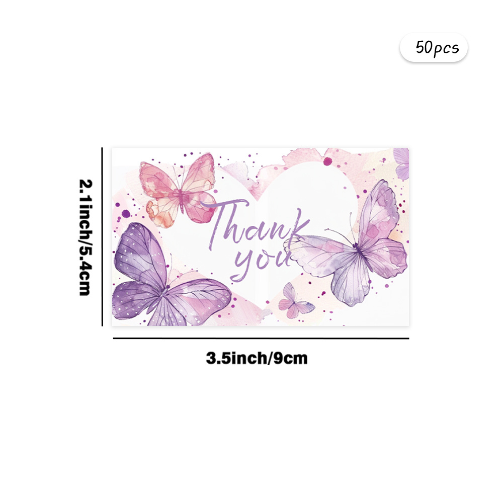 E-shop 50 Stück Aquarell Herz Schmetterling Dankeskarten, künstlerische Karten in Lila und Rosa Farben, geeignet für jeden Empfänger, um Dankbarkeit