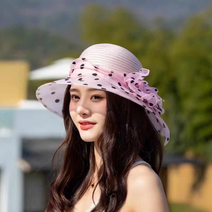 women organza hat 3d flower wide brim bucket hat breathable  display picture 3
