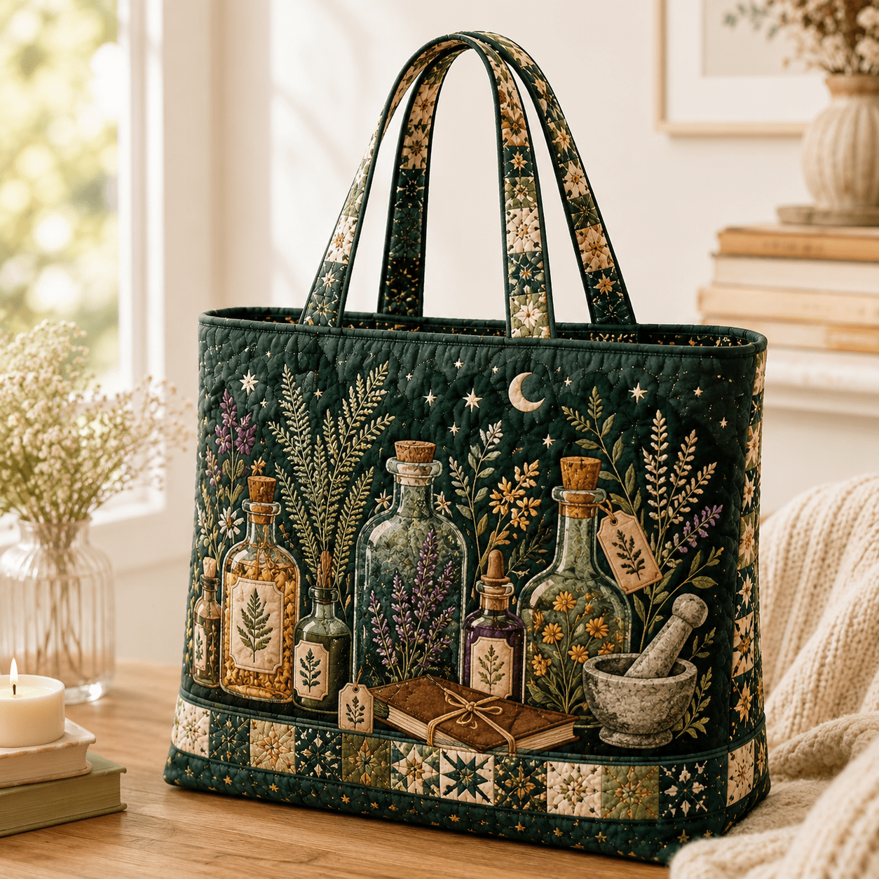 Image of 17 X 15 Inch Women's Quilted Tote Bag With Potion And - Large Capacity Handheld Bag Suitable For Travel, School, Gym, Work, Machine Washable Wrist Strap Handbag For Daily Use