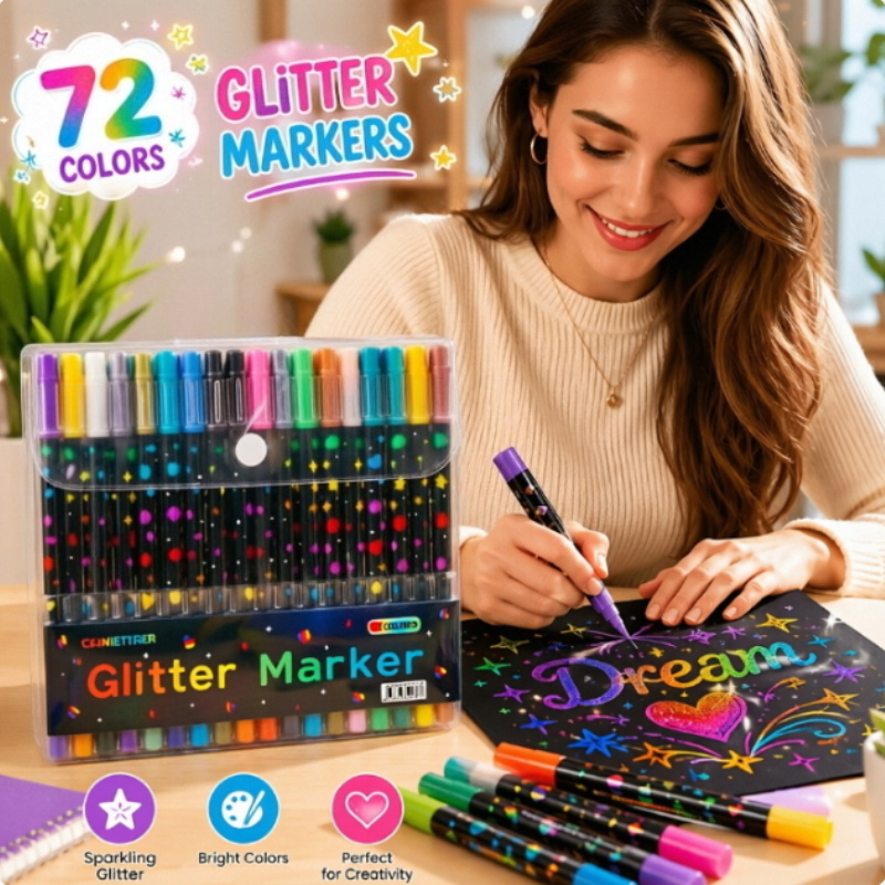 TEMU Kit de peinture à paillettes 72 couleurs, 36 stylos à double pointe, idéal pour la décoration de journal d'adultes et d'adolescents et la