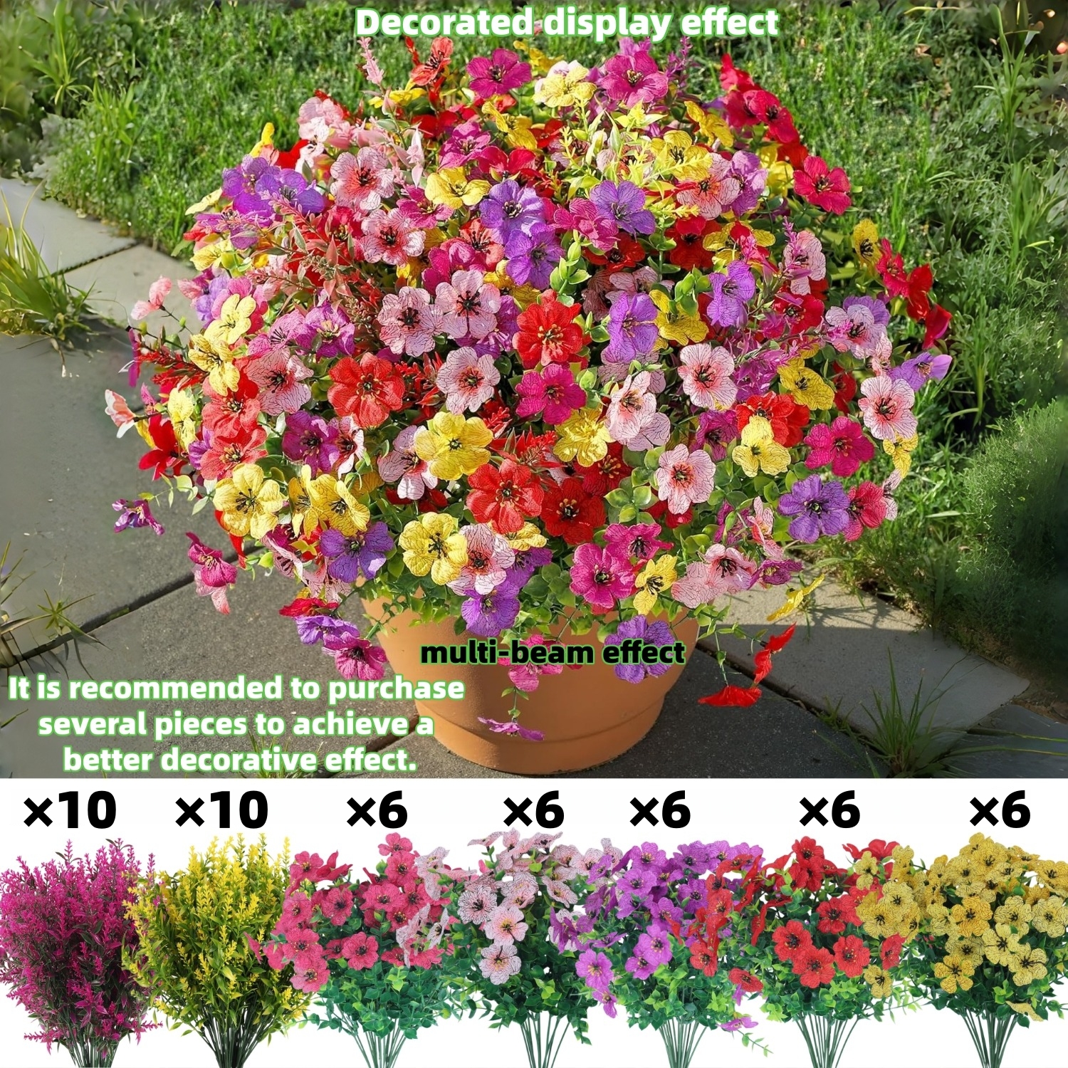 TEMU 50 Bundles Artificial Flowers For Outdoors Decoration, Faux Plants Fake Silk Colorful Daisy Eucalyptus Lavender, Uv Resistant For Outside Home