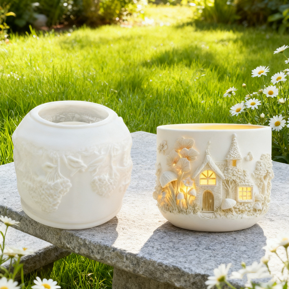 E-shop 3D Feenhaus Blumentopf Silikonform - Wiederverwendbare Antihaft-DIY-Form für Harz, Gips, Beton, Ton - Kreative Feenhaus-Pflanzgefäße mit Pilz-