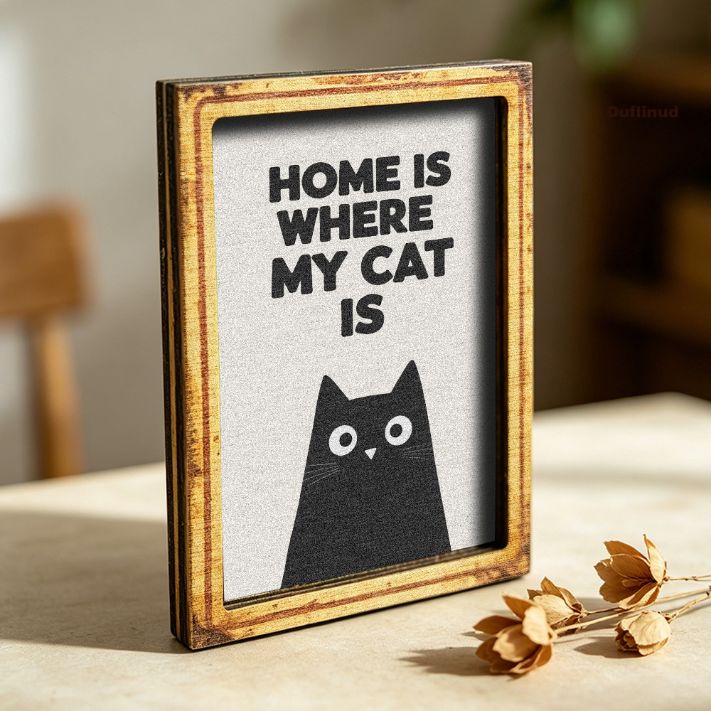 TEMU Adorable Black Cat Wooden Refrigerator Magnet, Minimalist Illustration Style Mini Decorative Plaque, Featuring A English Slogan Design, Suitable