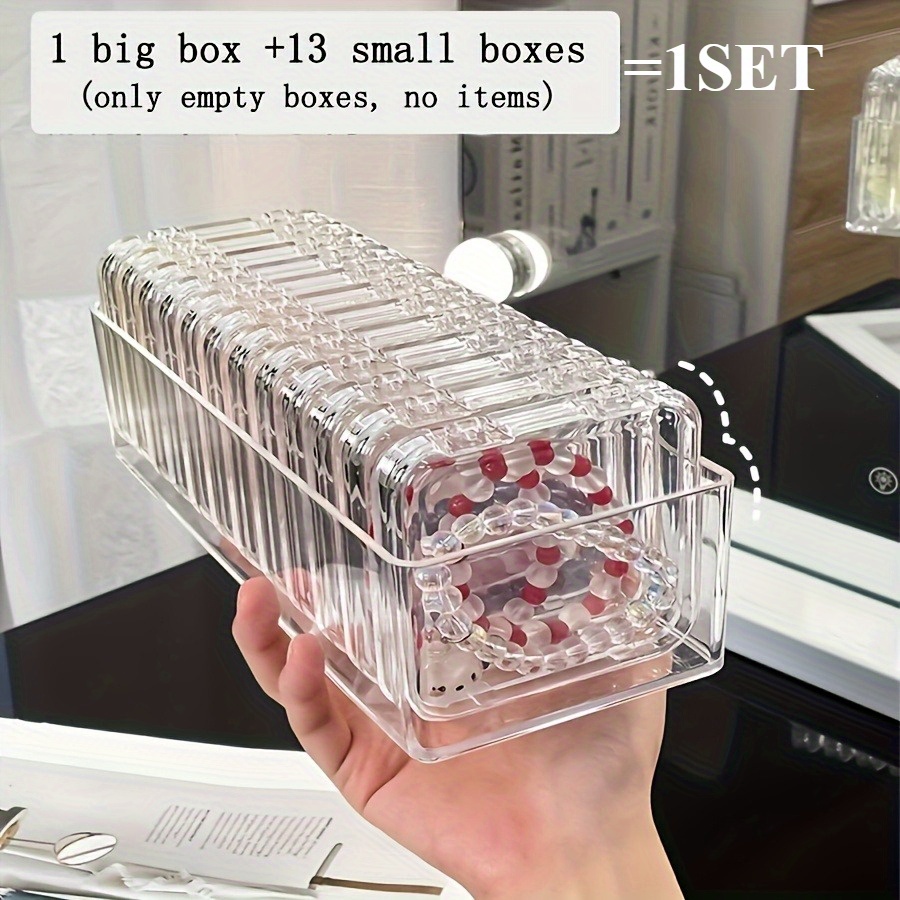 1 set 2 sets of elegant transparent plastic jewelry storage boxes including 2 large boxes and 26 small boxes suitable for bracelets necklaces earrings and rings perfect dressing table organization artifact perfect gift jewelry boxes Product details 0