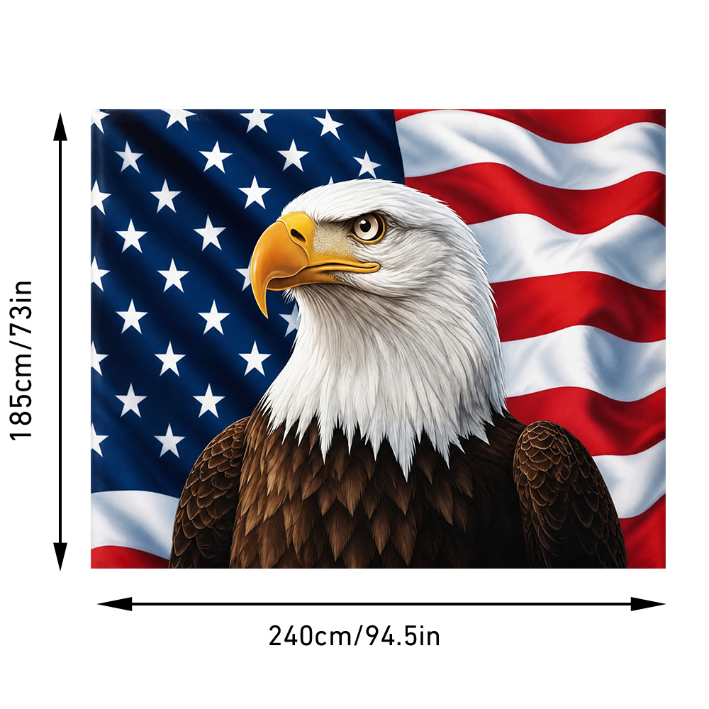 TEMU 1pc Canopy Beach Sunshade Curtain, Bald Eagle With American Flag Background, And Storage, Lightweight Polyester, Portable Outdoor Shade For