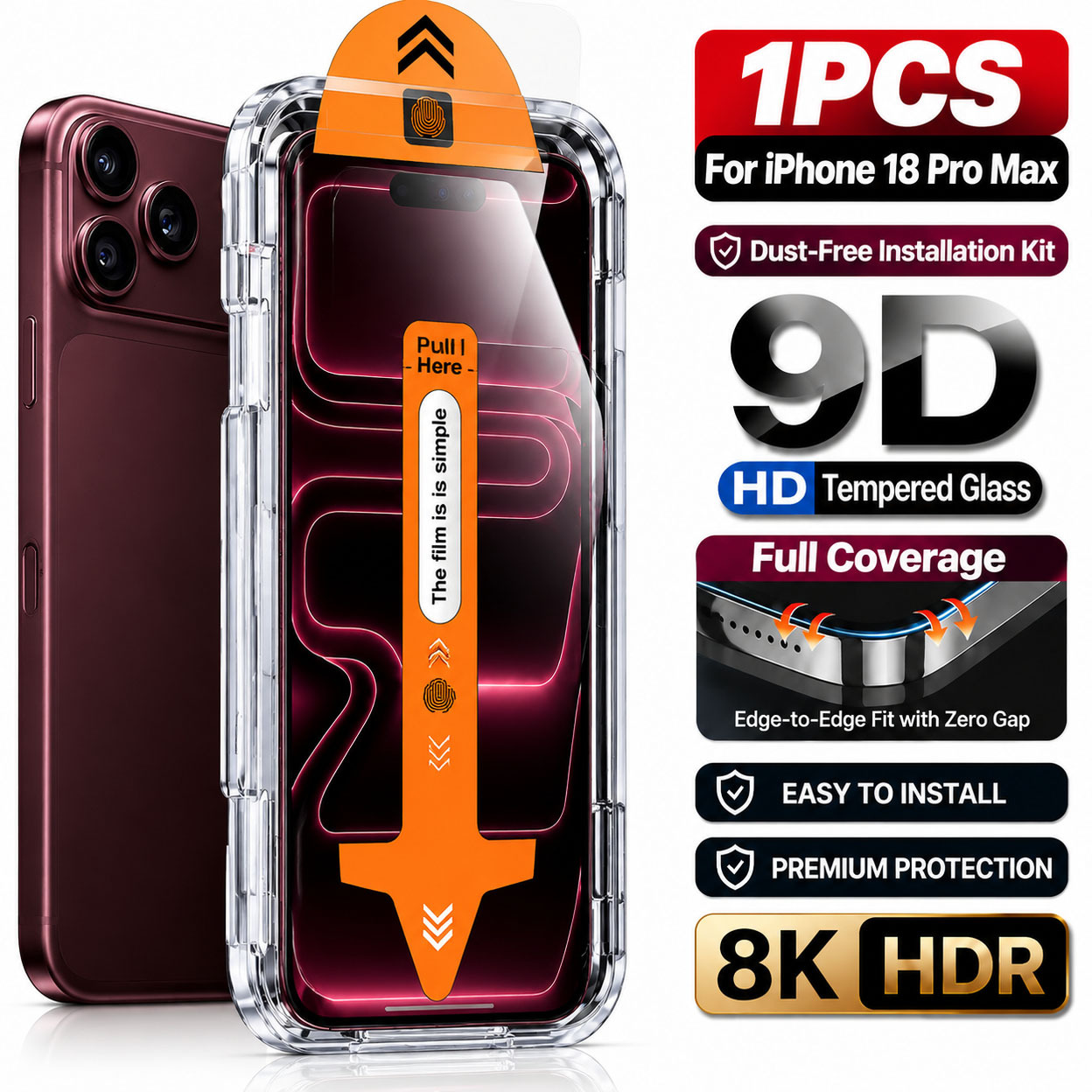 TEMU 1pc ( Print ) High Tempered Glass Screen Protector, With Dust-free Installation Kit, Suitable For Iphone 18 Pro Max/18 , Display, Preserving