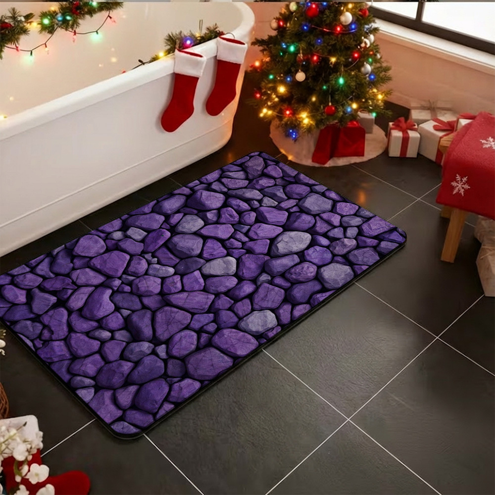 TEMU 2d Flat, 2d Flat, 2d Flat Purple Stone Texture Bath Mat | Non-slip, Quick-dry, Machine Washable, Decorative Home Kitchen Bathroom Carpet, Indoor