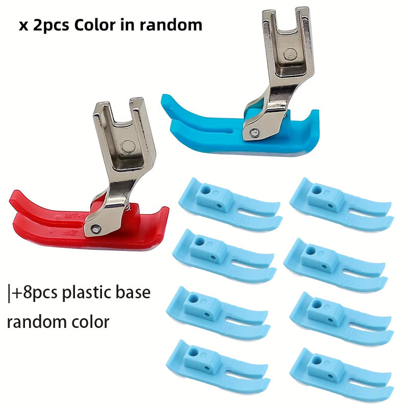 TEMU Juego de 10 piezas de herramientas para prensatelas de máquina de coser (2 prensatelas + 8 bases de plástico, colores aleatorios) | Almohadillas
