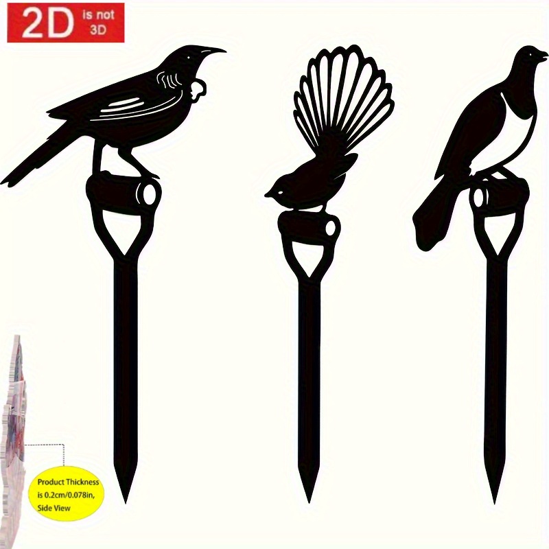 TEMU 1 2d Flat Acrylic 3pcs Set Garden Acrylic Ground Insert Outdoor Courtyard Flower Pot Lawn Decoration, 2d Flat Acrylic Material, No Power Supply