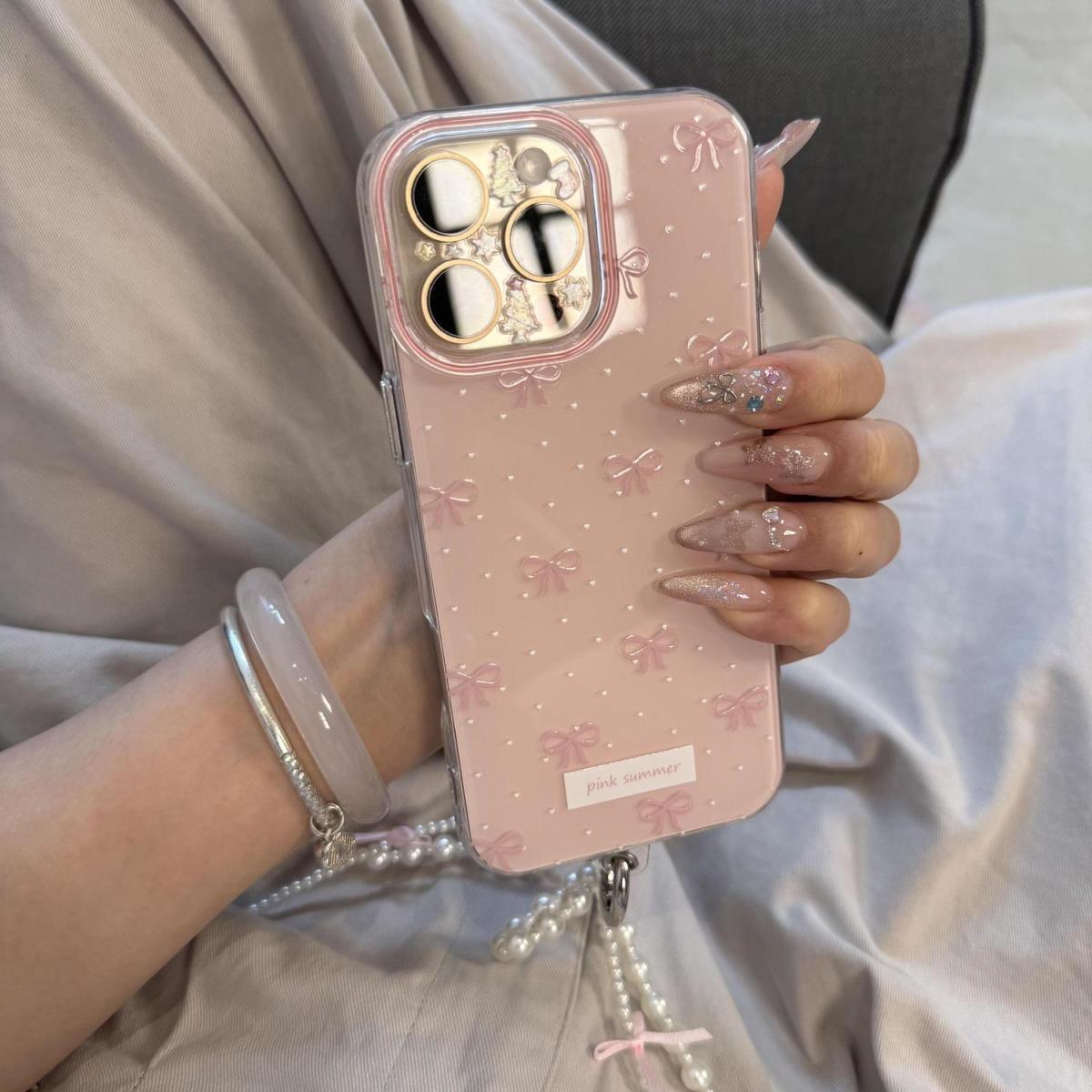 Girl's Foundation Polka Dot Bowknot New Double Layer Suitable for iPhone 14/15 Case 11 12 12pro 12pm 13 13P 13promax 14 14pro 14promax 14plus 15 15pro 15plus 15pm 16 16pro 16plus 16promax Phone Cover