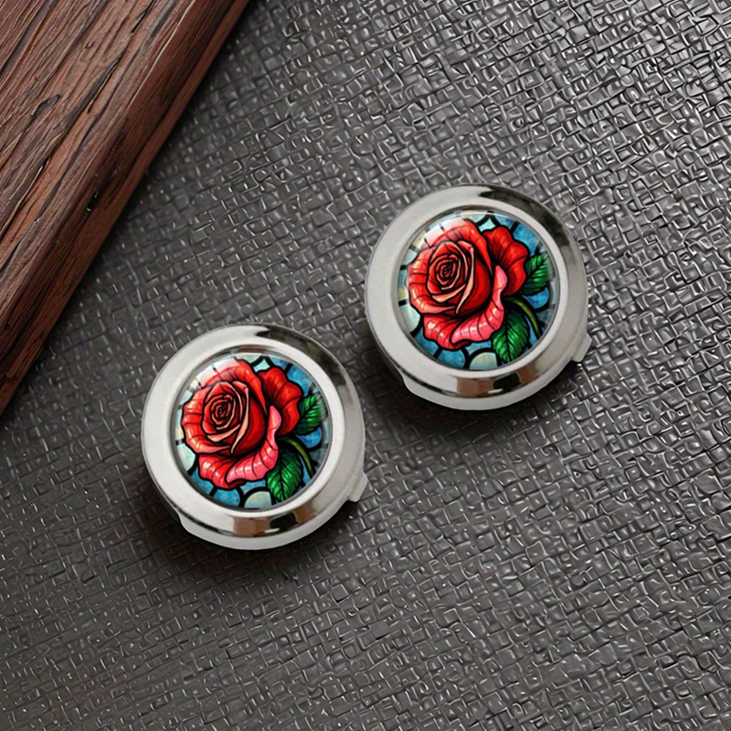 TEMU Set Of 2 Romantic Rose-shaped Cufflinks For Men's Shirts, A Decorative Gift