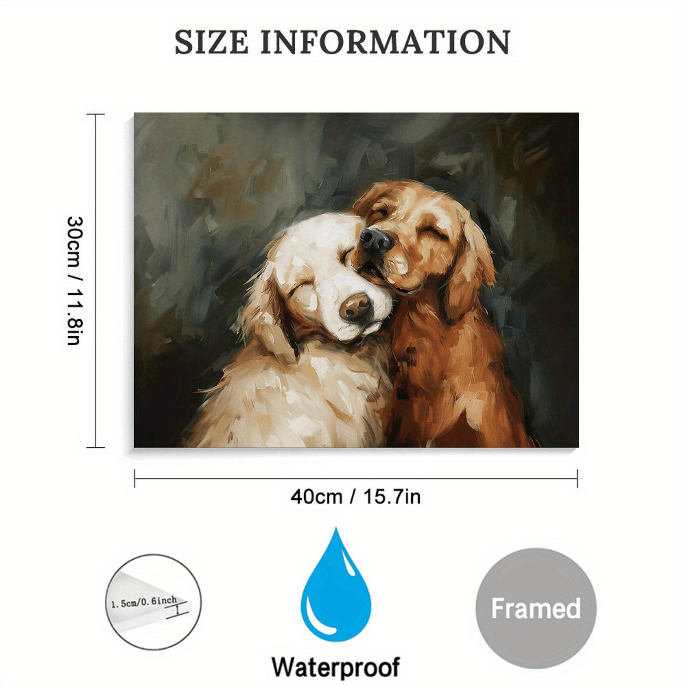 TEMU Decor - 1pc Adorable Golden Retriever Canvas Art Print, Wooden Framed Textile Wall Decor, Framed Canvas For Home, Office, Classroom -