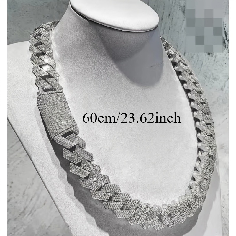 TEMU 1pc Men's Hip Hop Cuban Link Chain Necklace 15mm Wide Double Row Center Stones 16-30 Inch Lengths Miami Cuban Great Anniversary Christmas