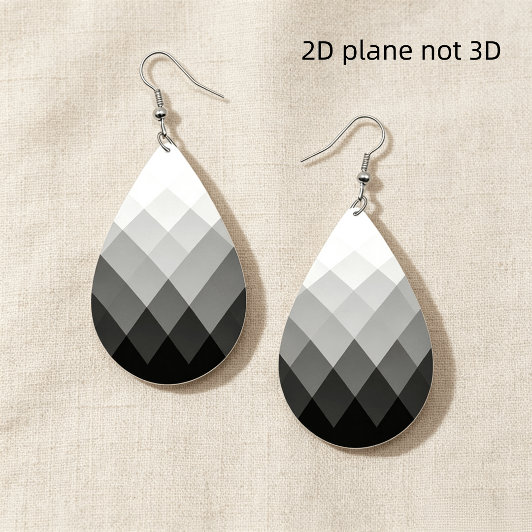 Black White Gradient Geometric Teardrop Earrings, Minimalist