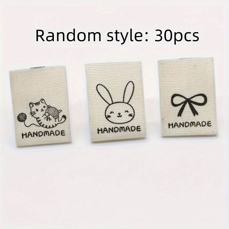 E-shop 30 Stoffetiketten mit Tiermotiven - 30 Polyester Stoffetiketten mit Tiermustern - Handgefertigte mit Liebe Etiketten für Basteln, Nähen und