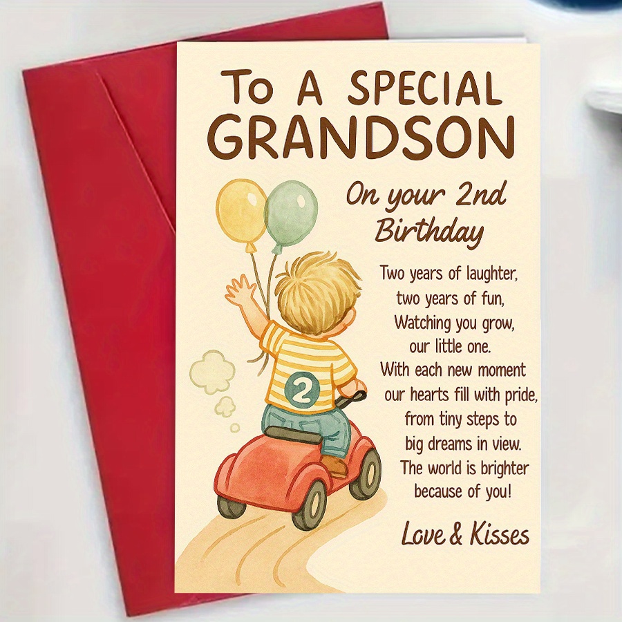 TEMU A Unique Birthday Card For A Grandson's Second Birthday, An Ideal Present From Grandparents To Honor His Development And Happiness, Featuring A