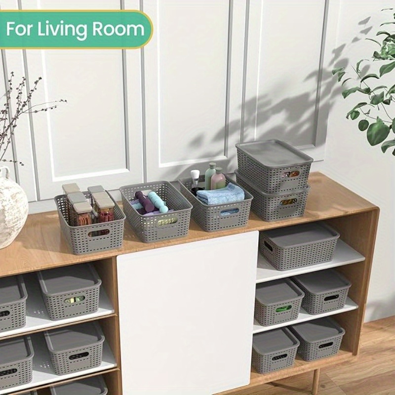6pcs Stackable Storage Box with Lid Plastic Storage Basket