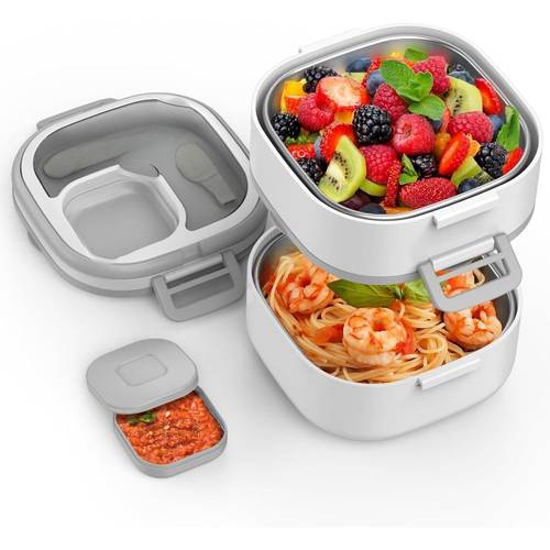item picture stainless steel lunch box for and leakproof lunch container with dual compartment dishwasher safe portable with divider and removable utensils white uninsulated