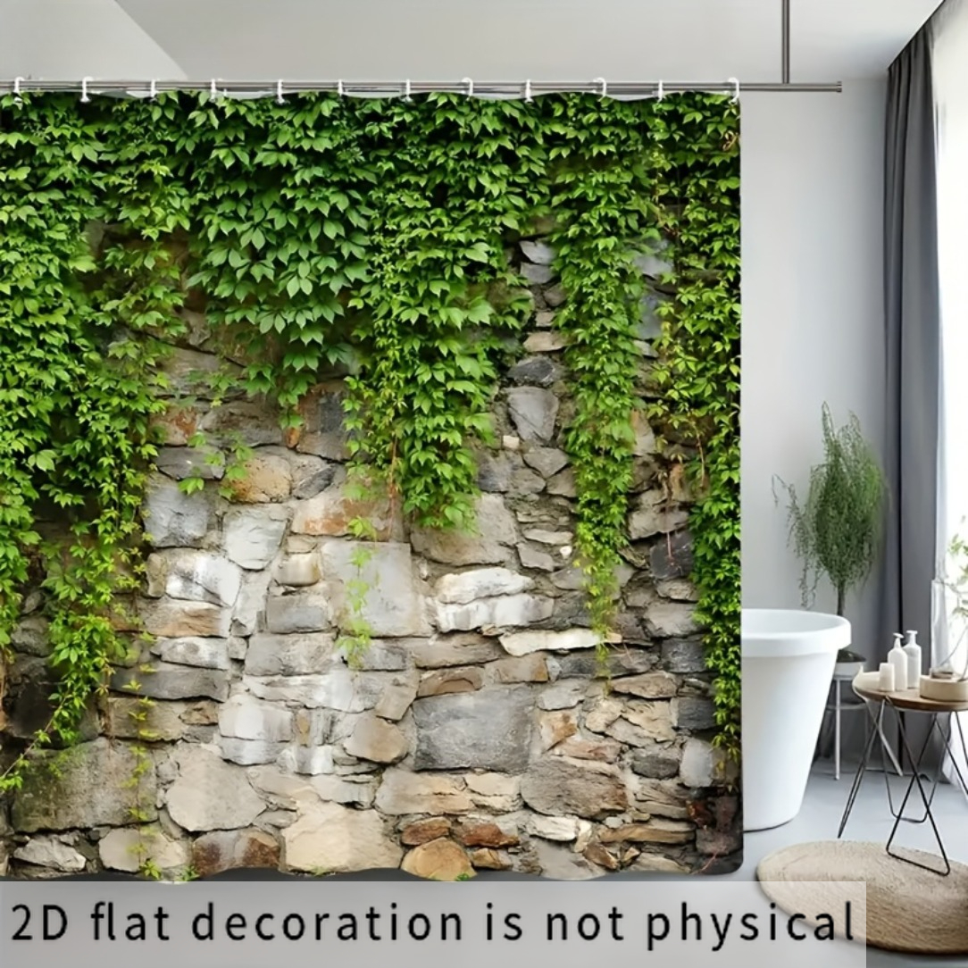 TEMU 2d Flat, 2d Flat, 2d Curtain 1pc, Rustic Wall Shower Curtain, Pastoral Shower Curtain, Suitable For Home Or Hotel Bathroom And Room Shading