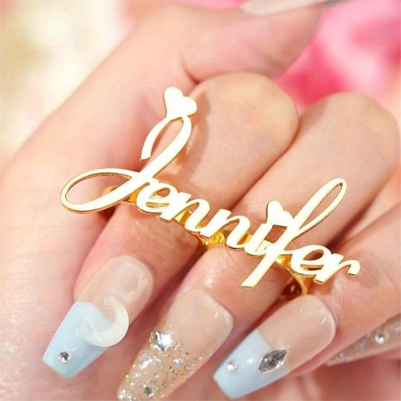 TEMU Custom 2 Fingers Ring With Name, Personalized Letter Ring, Women's Name Ring, Ideal Personalized Gift For , Halloween, Christmas, Birthday