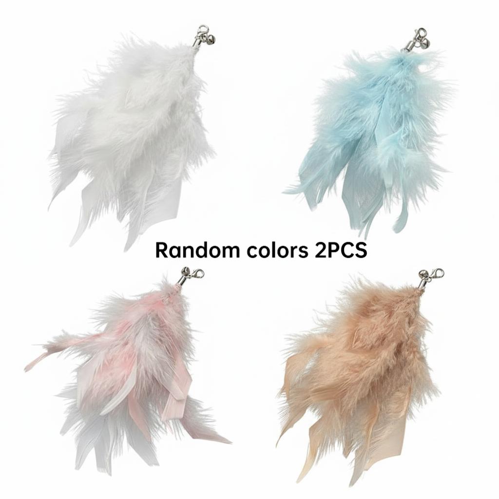 TEMU 2pcs Random Colors Macaron Color Artificial Feather Cat Toy Refills ,soft Fluffy Detachable Cat Teaser Wand Replacement Heads, Interactive Cat