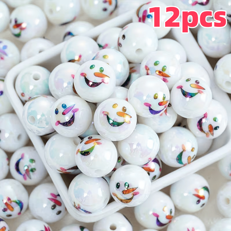 TEMU Lot de 12 perles acryliques de neige de Noël de 15 mm, perles rondes perforées pour les fêtes d'hiver, adaptées pour stylos à perles DIY,