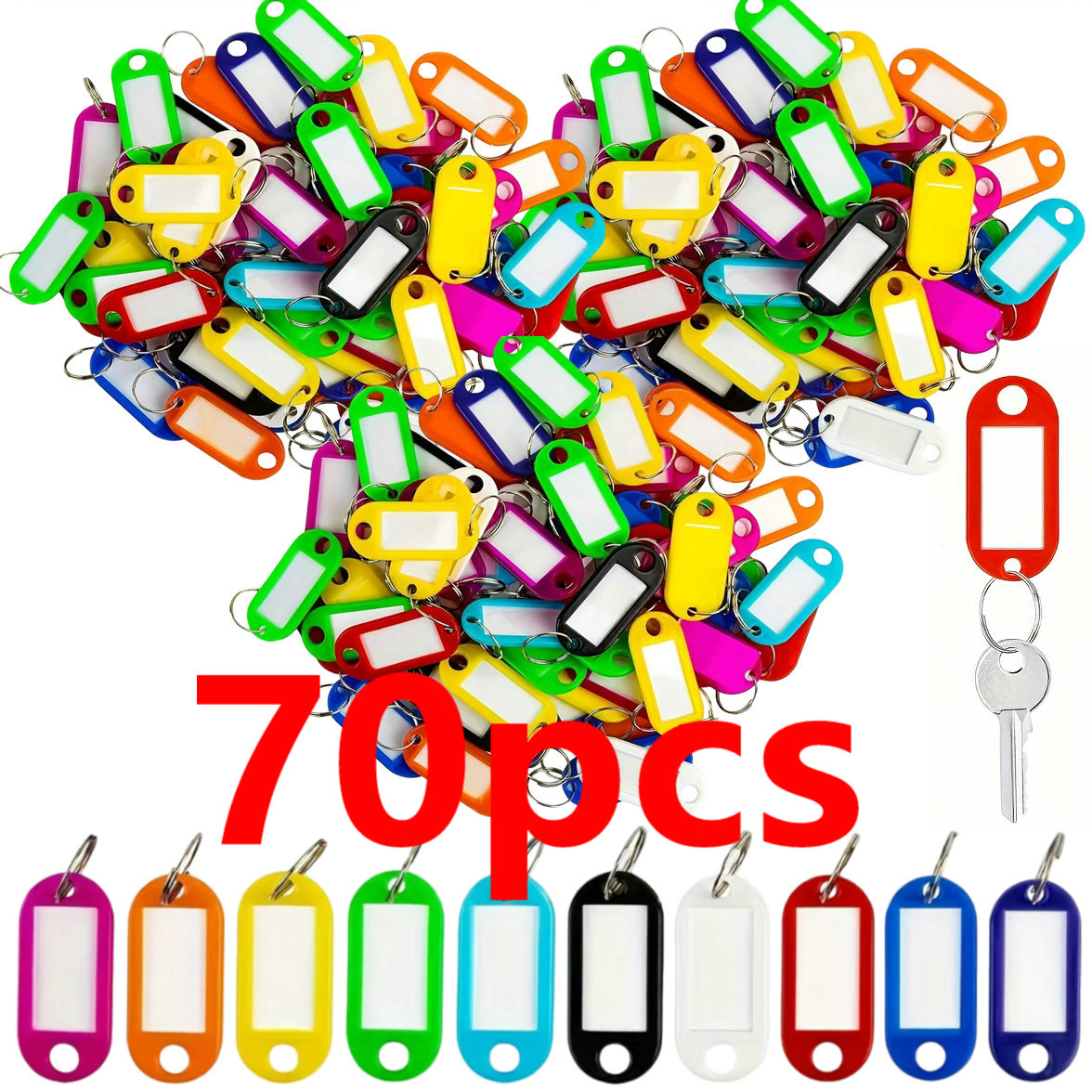 TEMU 70pcs Plastic Keychain Tags Featuring Split Rings And A Label Window, Ideal For Labeling Keys, Luggage, And More. Vibrant Plastic Tags Come With