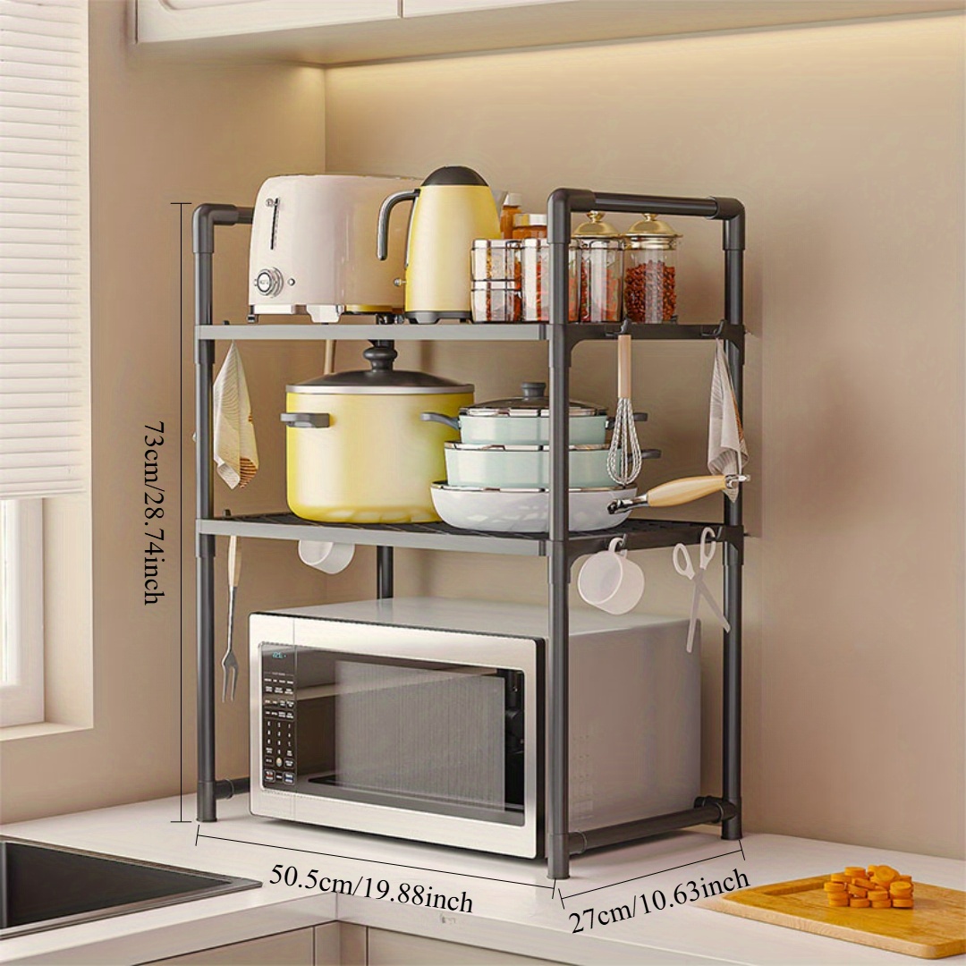 2-Tier/3-Tier Microwave Shelf Organizer Heavy-Duty Plastic Countertop  Storage Rack with Hooks for Kitchen, Oven Microwave Space-Saving  Shelf