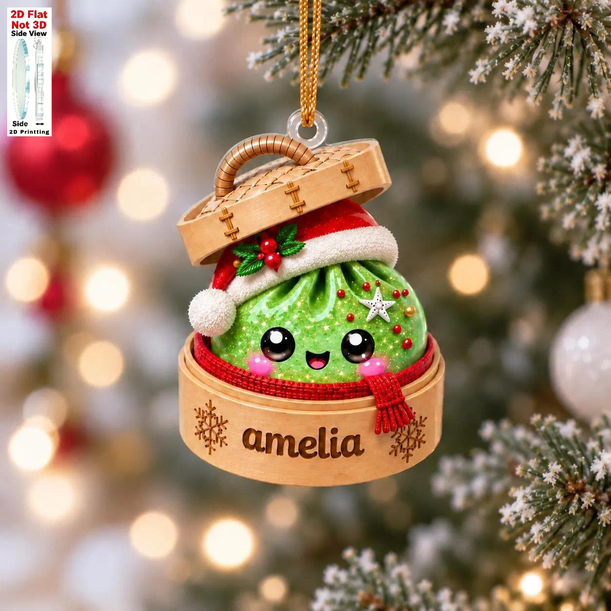 TEMU 2d Flat - [2d Flat] Personalized Custom Name, Personalized Glitter Dumpling Acrylic Ornament, Custom Name Christmas Ornament, Cute Santa Hat