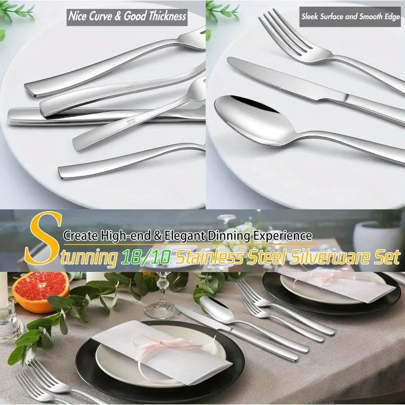18 10 stainless steel flatware set for 4 20pcs modern silverware cutlery set fancy square eating utensils forks spoons tableware for home wedding entertaining dishwasher safe Product details 3