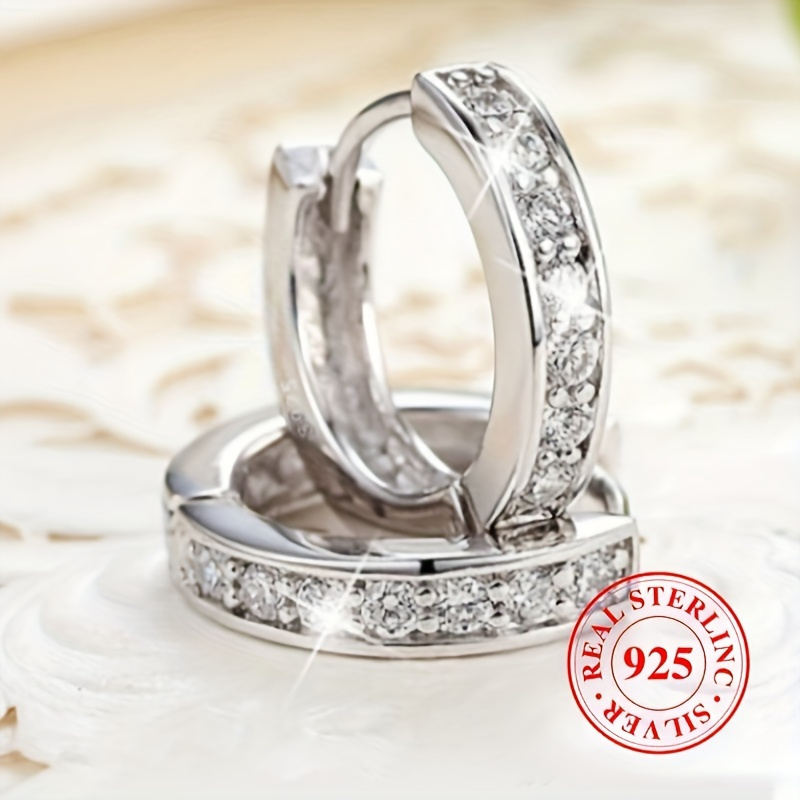 4pcs 925 sterling silver hypoallergenic ring earrings with zirconia inlaid elegant and luxurious style suitable for women engagement wedding earrings Product details 2