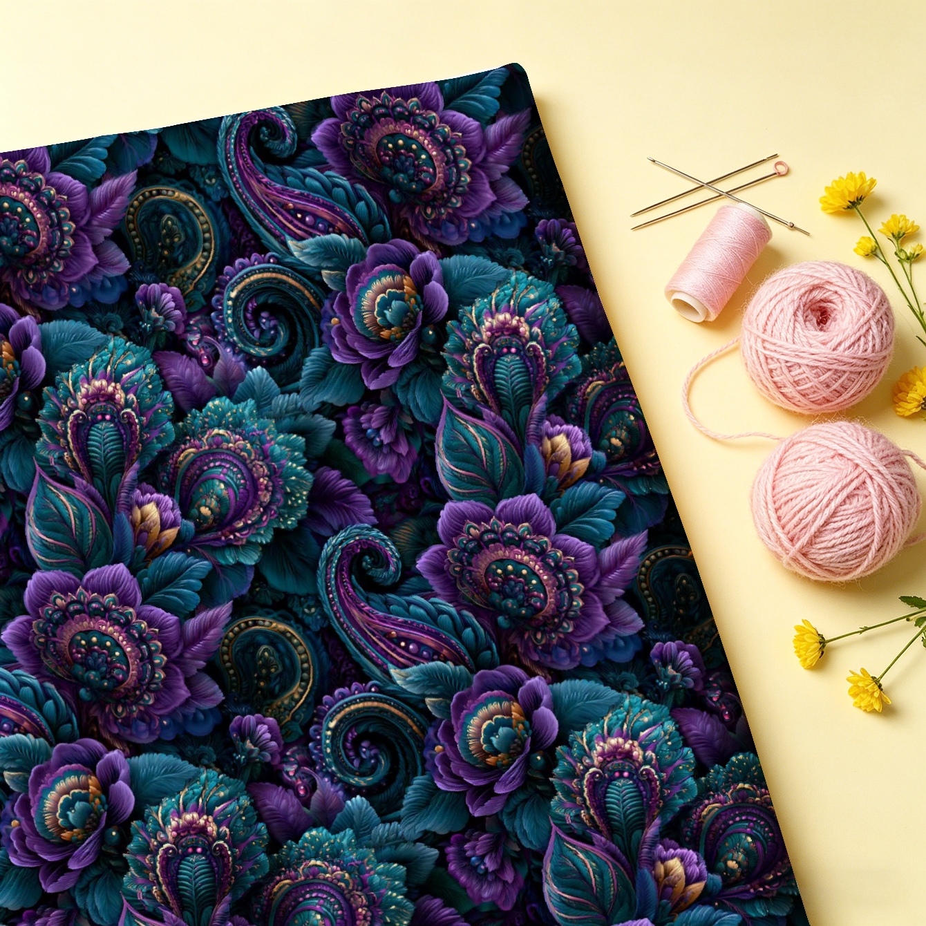 TEMU 1pc, Purple- Paisley Floral Fabric, Multiple Sizes Available, Soft And Comfortable Fabric, Diy All-polyester Handmade Fabric, Suitable For , Diy