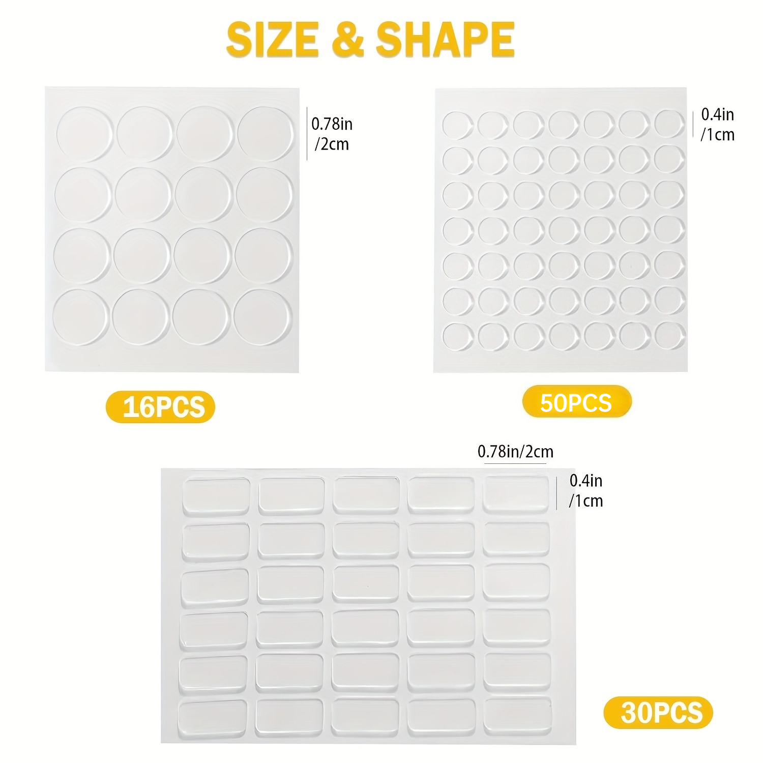 TEMU 96pcs Ruban Nano Adhésif Double Face Transparent Marques, Ruban de Fixation Marques pour Ornement de Voiture, Patch Antidérapant Transparent