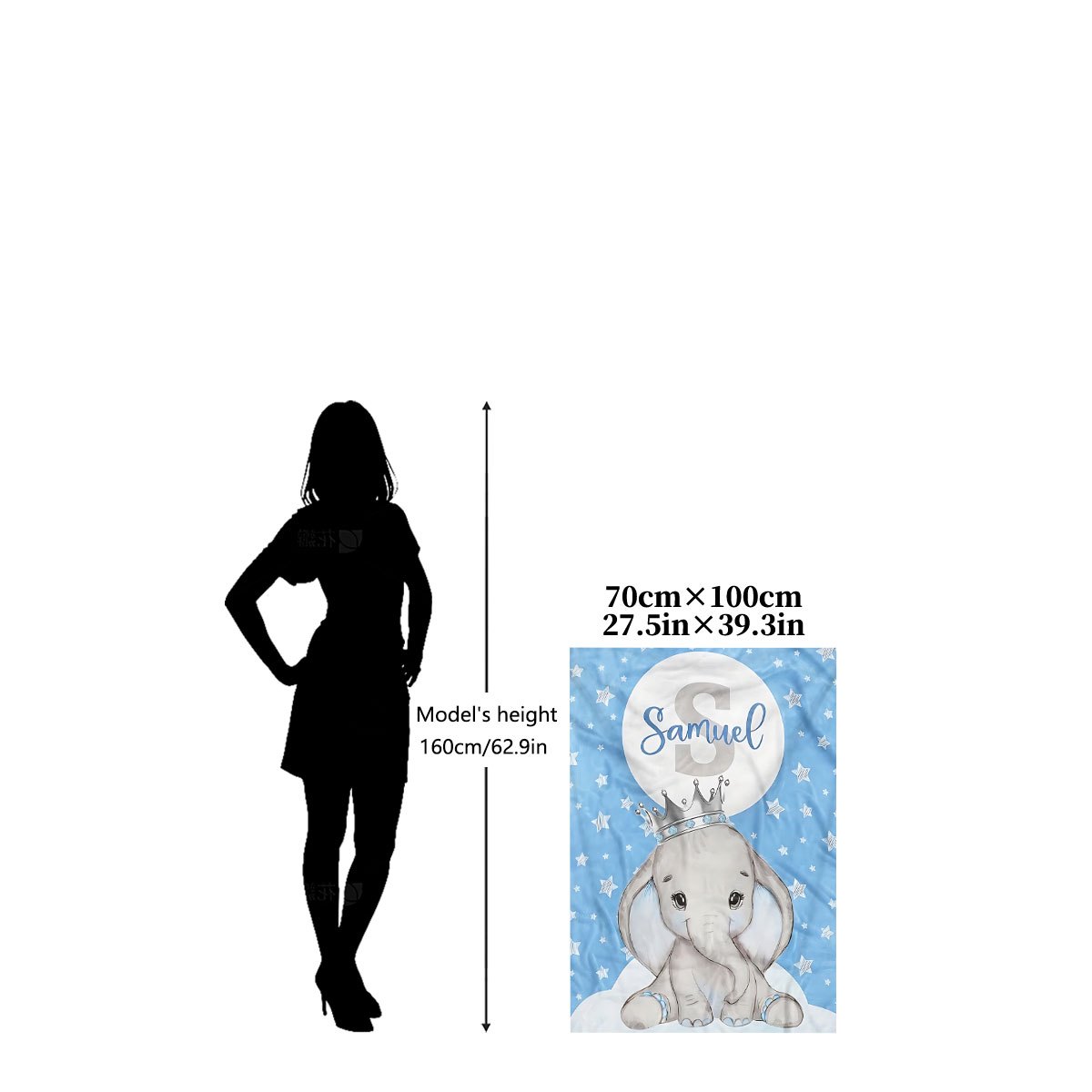 TEMU 1 Couverture en flanelle personnalisable avec nom, éléphant et étoile bleue, couverture de ultra-douce et confortable, petit , adaptée à toutes