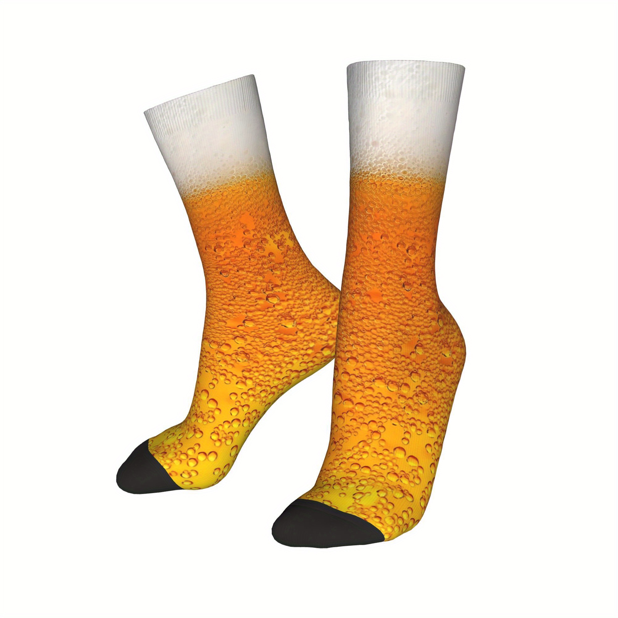 TEMU Men's Beer-themed Socks - Windproof, With Beer Mug Illustration, Unisex, , Ideal Gift For Beer Lovers, Beer Lover Accessories | Novelty Socks |