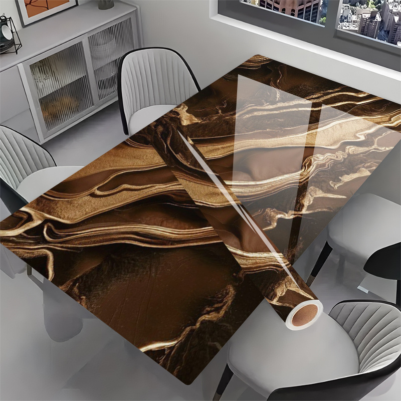TEMU 1pc Luxury Pvc Marble Contact Paper With Golden - Waterproof Removable Glossy Desktop Protector Suitable For Desks, Cabinets, Drawers, Floors,