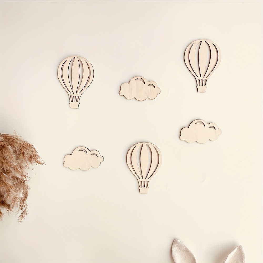 Wooden Hollow Cloud Hot Air Balloon Decorative Wall Sticker, Reusable Wall Decoration - Warm Wall Decor Board, Birthday, Christmas Gift