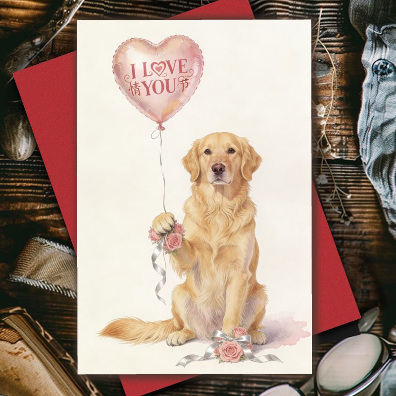 TEMU 1pc 's Day Card Suitable For Valentine's Day, Friendship, Christmas & Birthdays - Cute Golden Retriever Dog Holding Heart Balloon & - Romantic