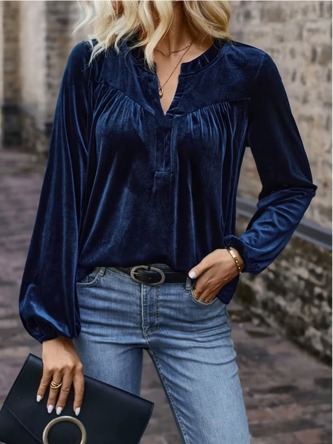 mare ネイビー Soft Volume Puff Sleeve Blouse navy puff sleeve blouse sold on Temu United States