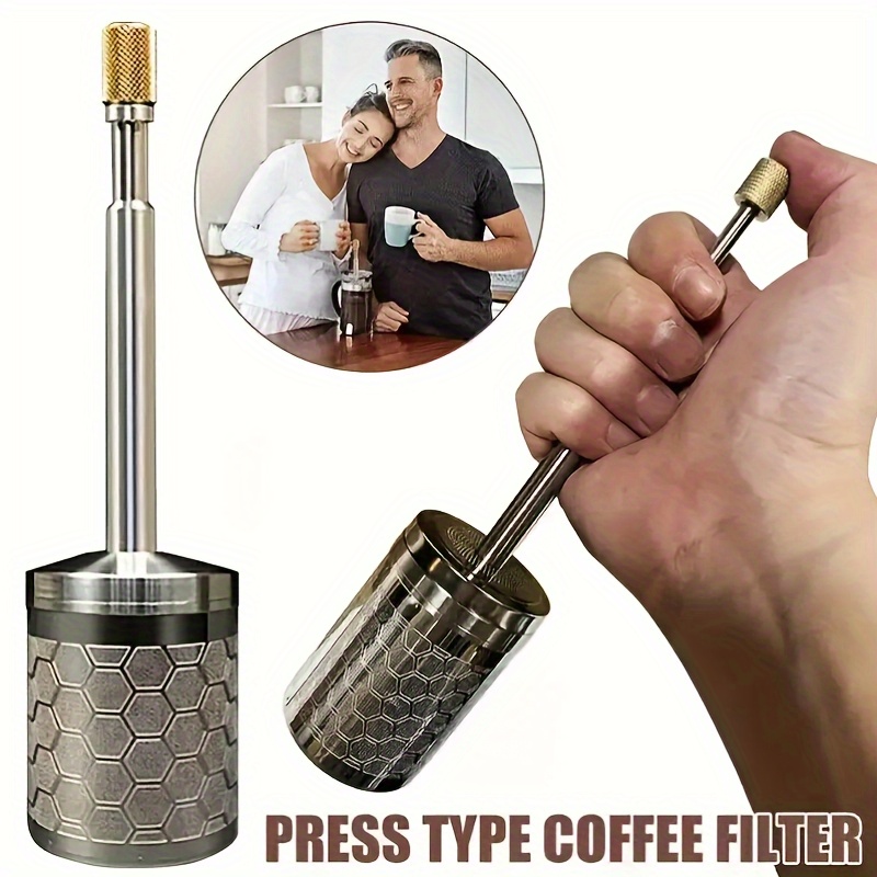 

1pc Stainless Steel Dripper, Press-type Grounds Filter, Portable, , Ideal Gift For