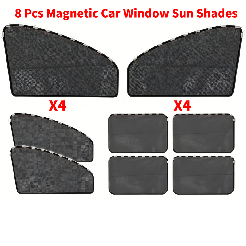 8pcs Magnetic Car Window Sun Shades, Protection For Front And Rear Side Windows, Privacy Sun Shield, Bug Protection, Allows Window Roll Down, No Residue