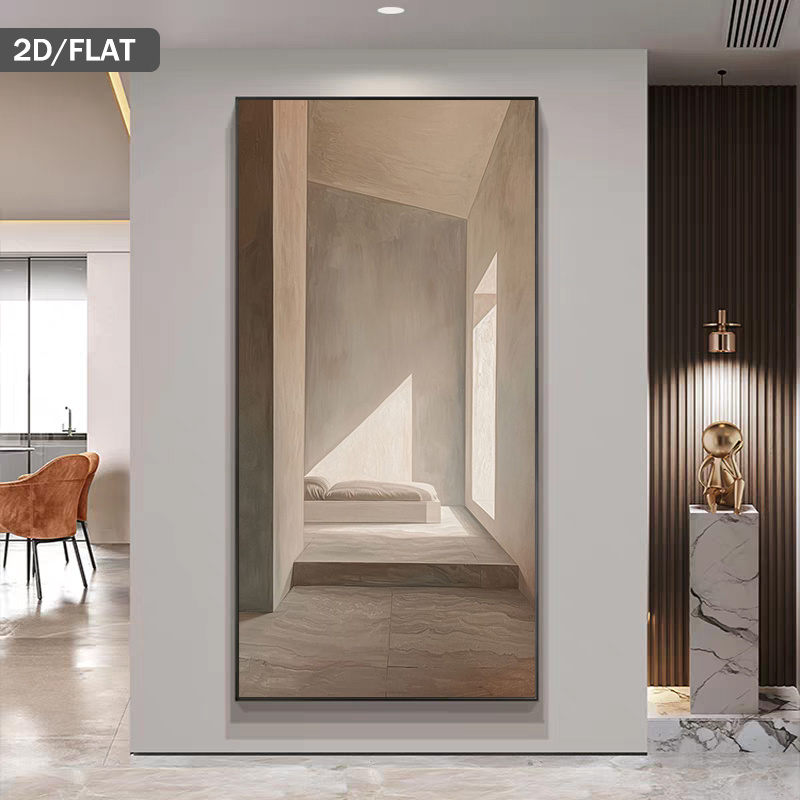 2D Flat, 2D Flat, 2D/FLAT 1pc Large Modern Abstract Minimalist Canvas Art - Frameless Neutral Beige, White, Brown, Black, Gray Wall Art - Ultra-Long 31.49X62.99 Inches (80X160 Cm) Living Room, Bedroom