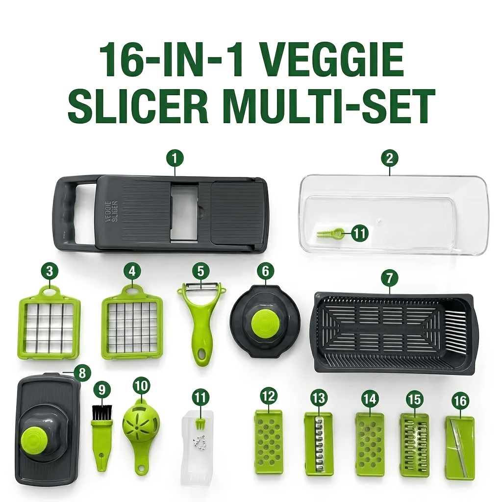 TEMU Multifunctional 16-in-1 Food And Vegetable Chopper, Featuring Various , An Egg Separator, A Draining Basket, And Other Tools; Suitable For