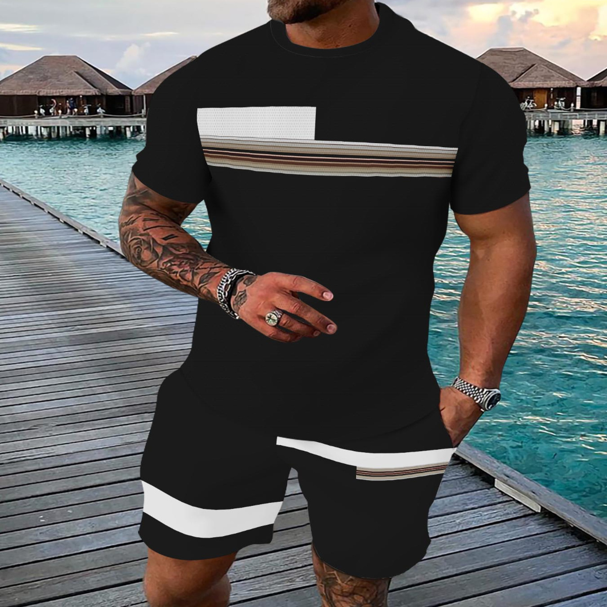 

Casual Sports Suit Breathable Outdoor Casual Men's T-shirt And Five-pants Suit Summer 3d Printing Suit For Adult Men