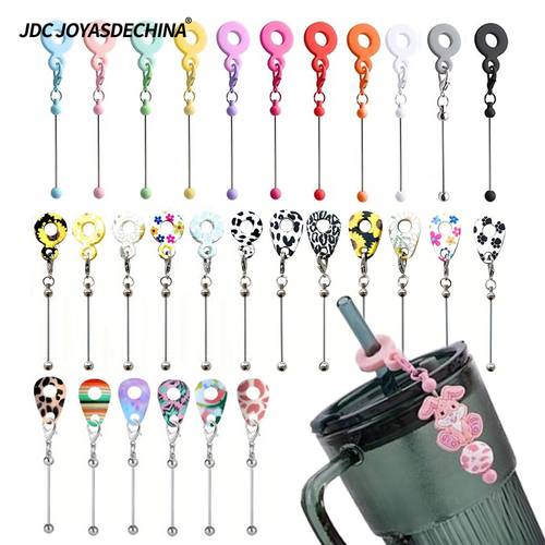 16pcs beadable silicone cup straw charms cup accessories with blank bar western leopard cow creative tumbler charms crafting wedding birthday friend gift